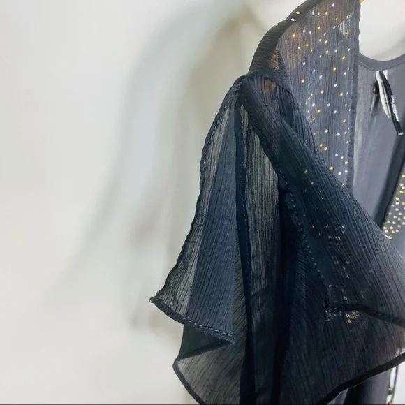 St. John Swim Suit Cover Up Chiffon Sheer Sequin Bead Tie Waist Beach Pool Black - Picture 5 of 10